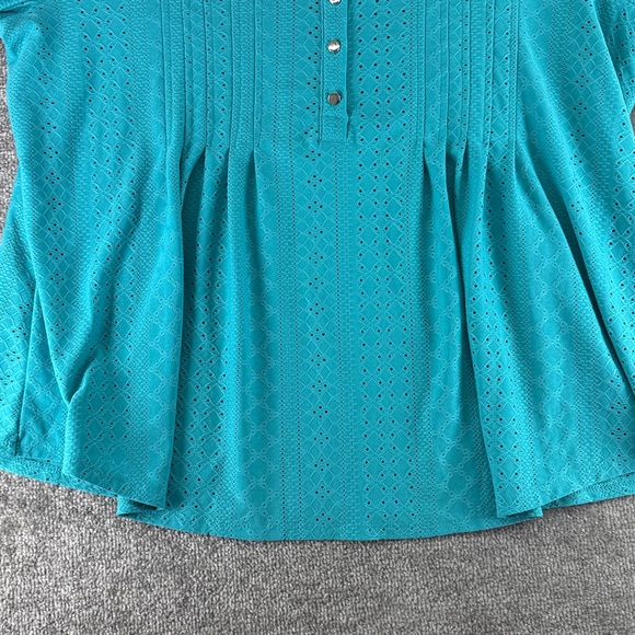 Cocomo 3/4 Long Sleeve Blouse Shirt Top Blue Green Womens 3X Textured Pattern - Picture 4 of 9